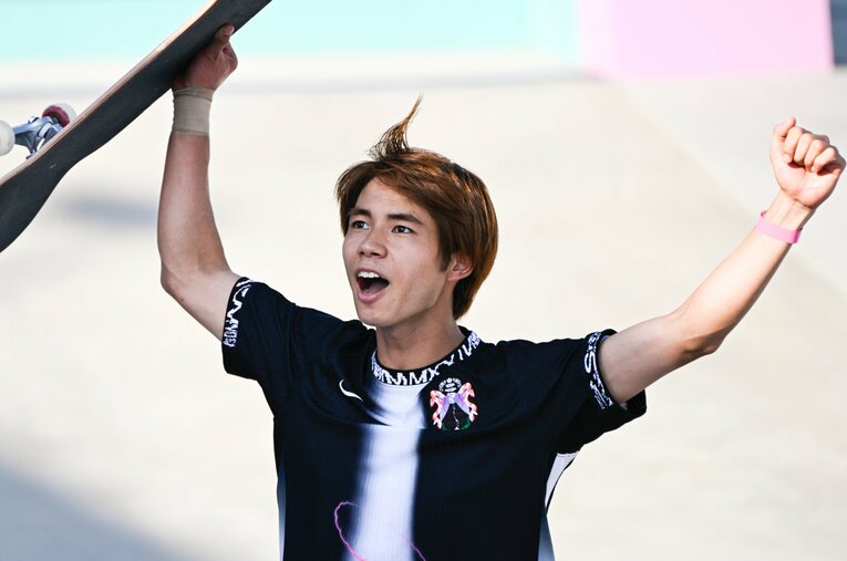 スケボー堀米雄斗の奇跡的な大逆転。本人も演技直後、興奮した表情を見せた ／ photograph by Asami Enomoto／JMPA
