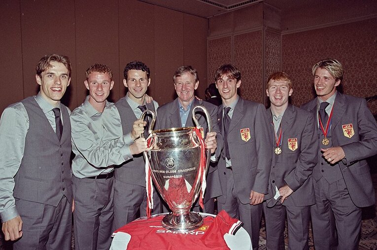 ファーガソン監督のもとで育まれたベッカム（右端）やギグス（左から3人目）らの雛鳥たち©Getty Images