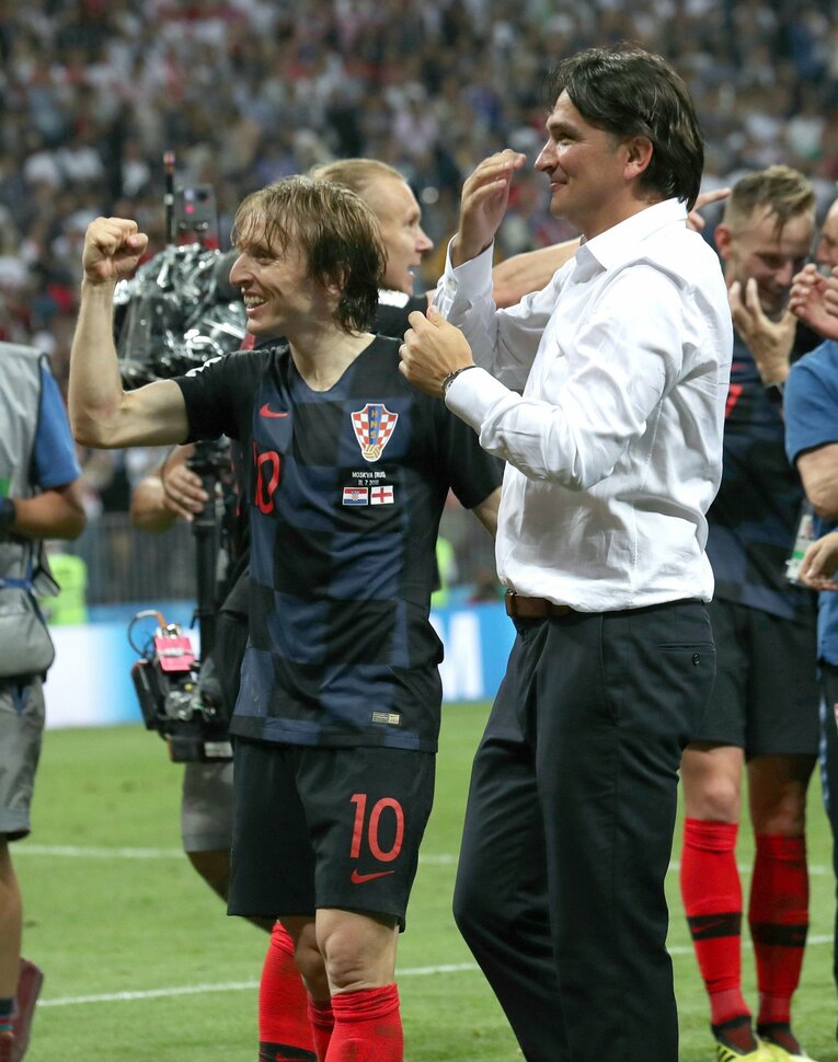 2018年ロシアW杯。ルカ・モドリッチとズラトコ・ダリッチ監督　©JIJI PRESS