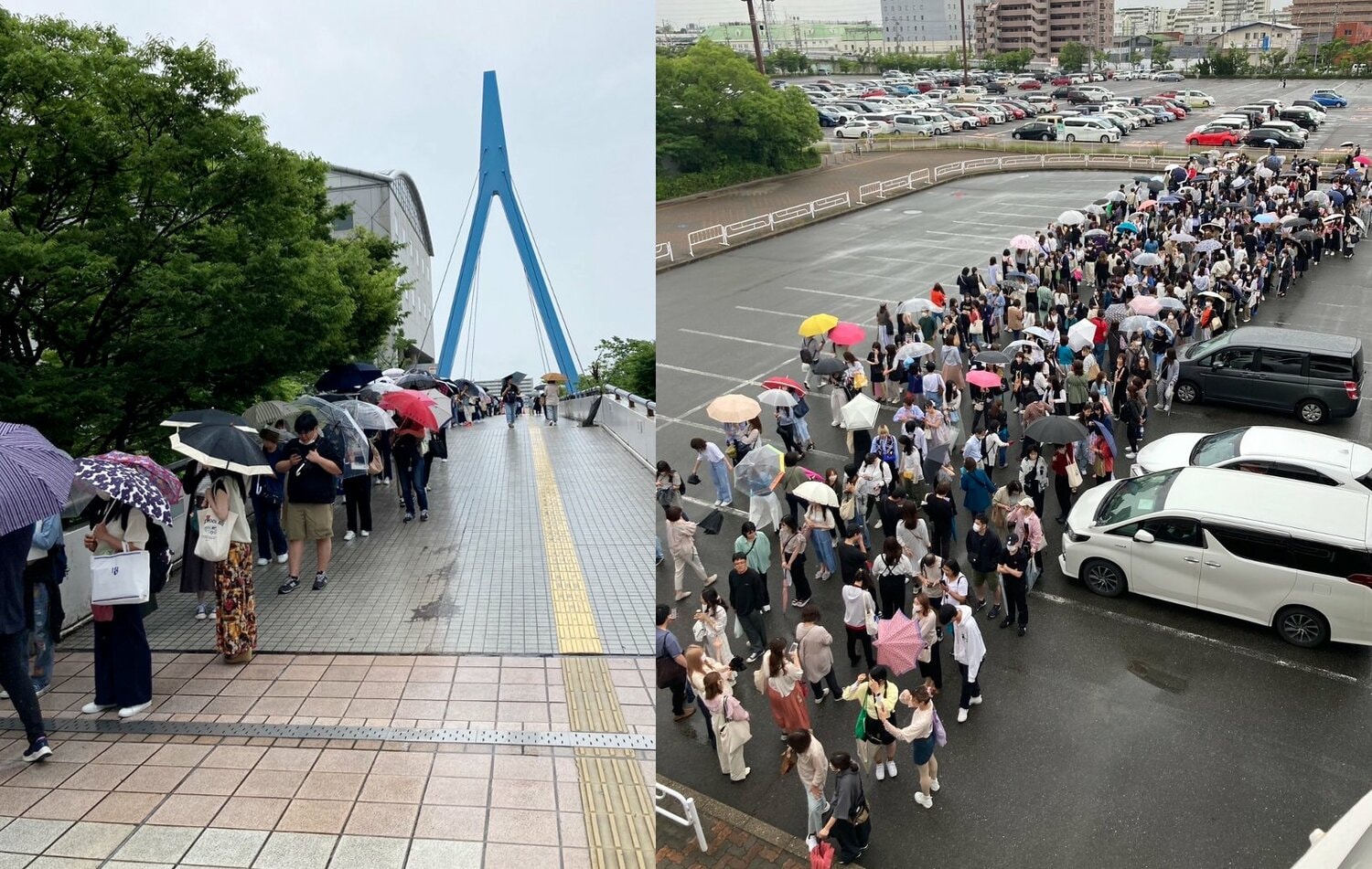 応援グッズを求めて行列をつくるサポーターたち