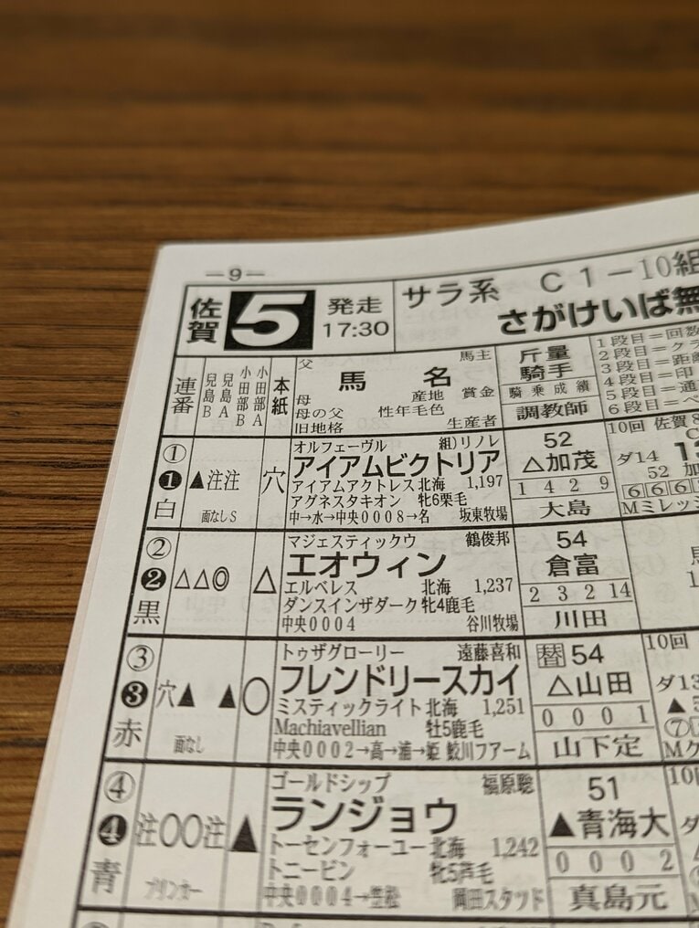 馬物語の紙面。小田部Aと小田部Bの2人分の印が打たれているが、これは一体…？　©Sports Graphic Number