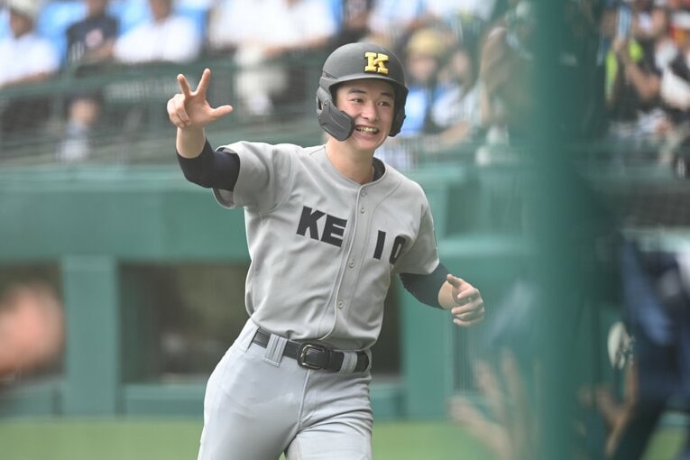 日焼け対策まで話題となった慶應の1番、丸田　©Naoya Sanuki