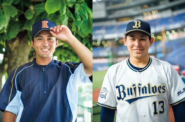 「あの夏」の絆を紡ぐ島袋洋奨（左）と宮城大弥 ／ photograph by Atsushi Hashimoto