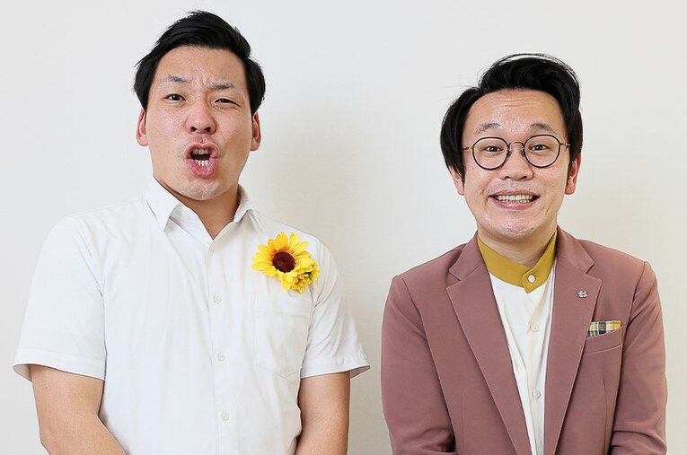 3年連続でM-1決勝進出を果たし、過去最高の3位になったインディアンスの田渕章裕（左、ボケ担当、36歳）ときむ（ツッコミ担当、34歳） ／ photograph by Shigeki Yamamoto