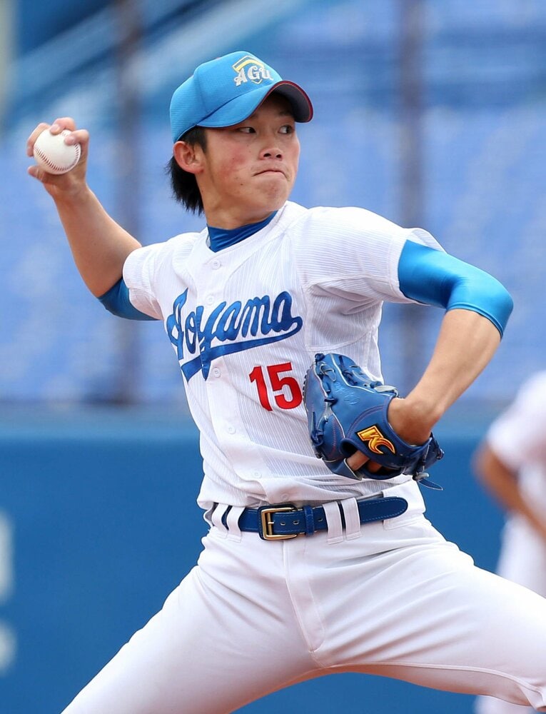 青山学院大時代。無名中学生だった岡野だが、「プロ野球選手」が現実的目標に　©Sankei Shimbun