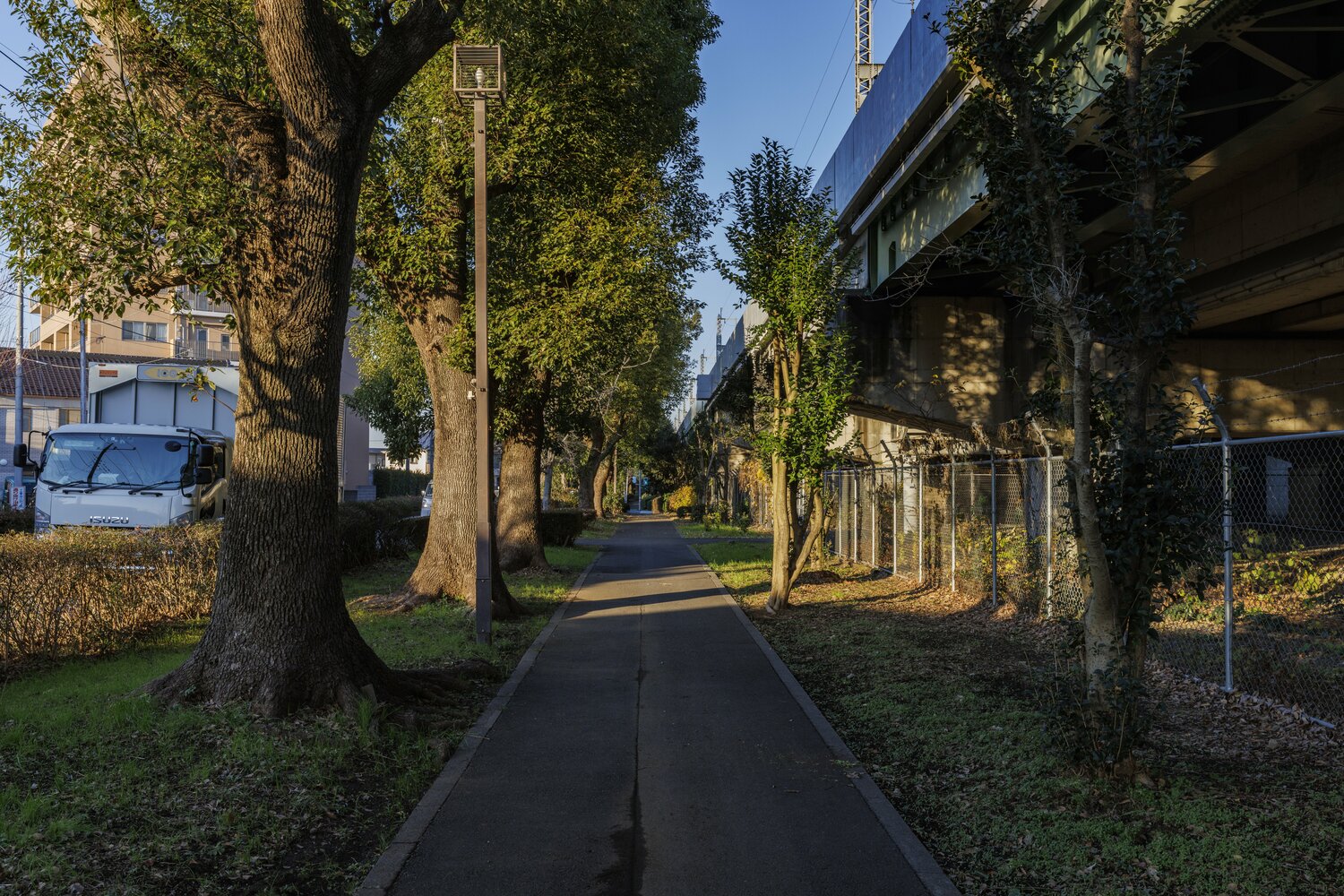 高架沿いは緑道のようになっていた