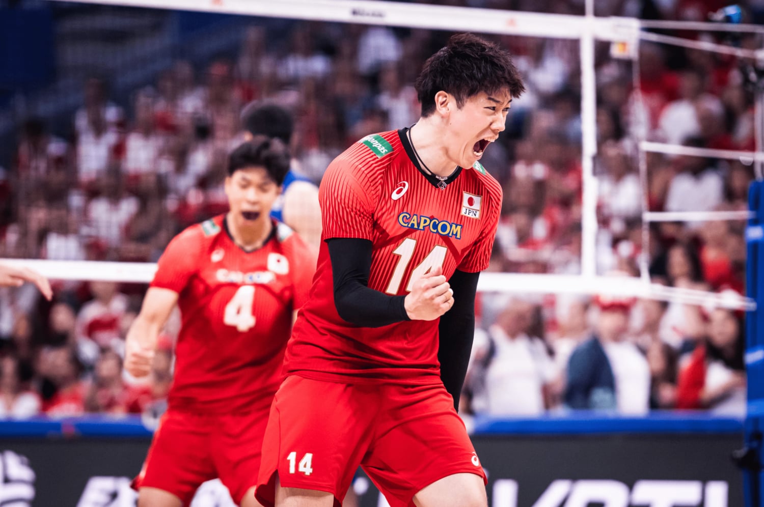 ネーションズリーグ3位決定戦（vsイタリア）でキャプテンとしてチームを鼓舞する石川　©︎FIVB