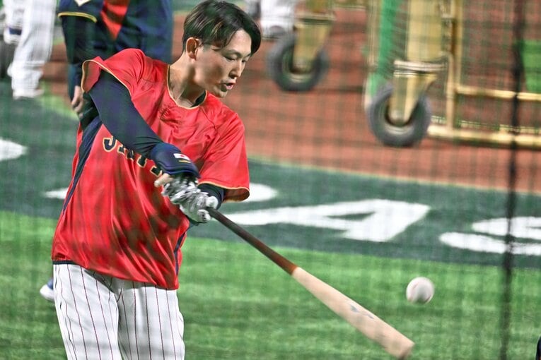 イタリア戦前の打撃練習の様子　©︎Naoya Sanuki