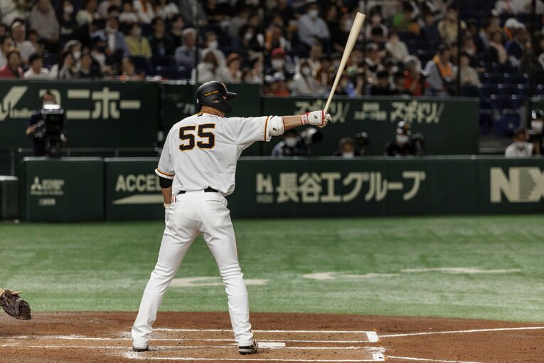 松井秀喜の象徴である55を背負う秋広　©︎Kiichi Matsumoto