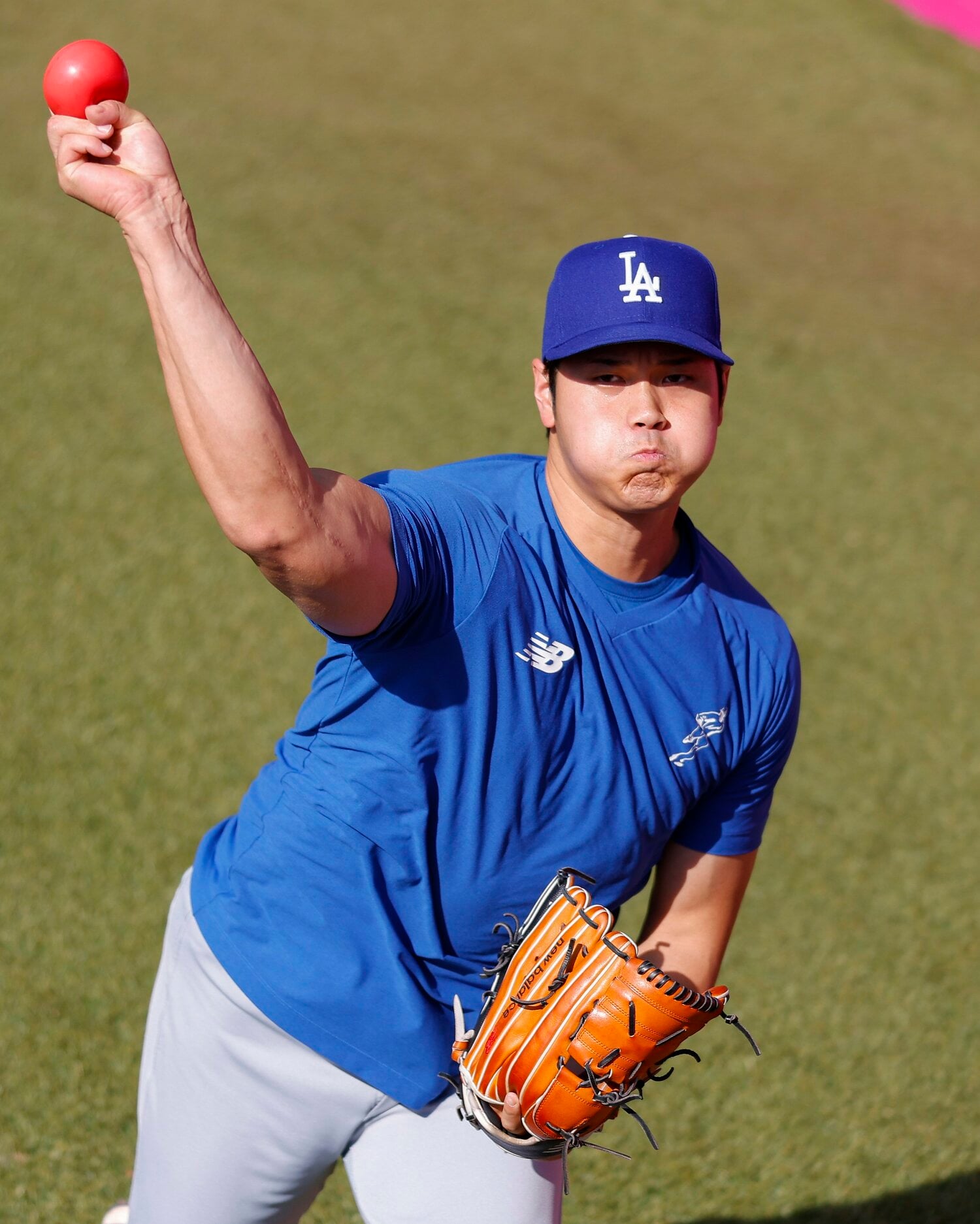 移籍後の現在も大谷はウォーミングアップ等でプライオボールを活用している　©Getty Images