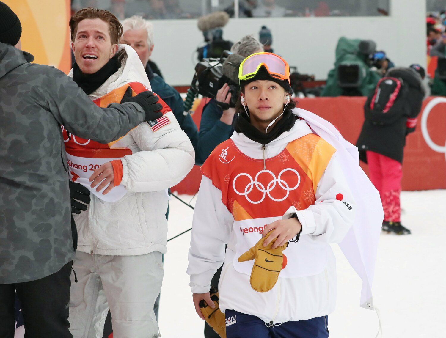 4年前の平昌五輪で歴史的な名勝負を繰り広げた平野歩夢とショーン・ホワイト　©JIJI PRESS