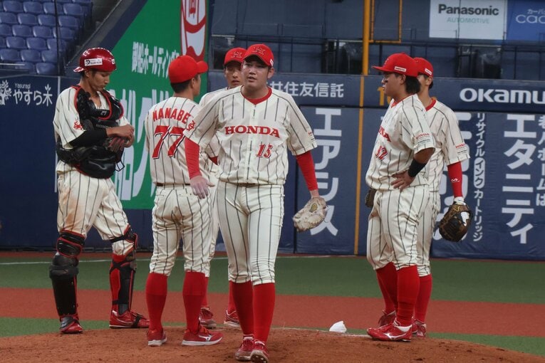ドラフト後、初の公式戦となった日本選手権の準々決勝は3回4失点で降板　©Fumi Sawai