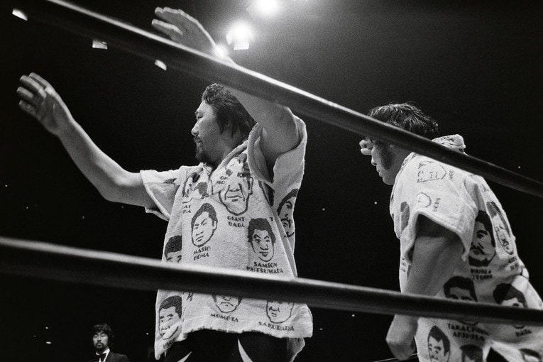 小鹿と大熊元司の極道コンビ。1979年8月26日の夢のオールスター戦では長州力、アニマル浜口組と戦った