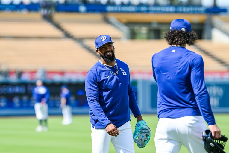 【常勝ドジャースと大谷らの”ステキな日常”／全100枚超】練習中もご陽気なテオスカー…写真はまだまだ続きます　©Nanae Suzuki
