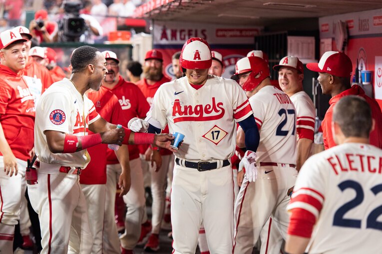 「ウォーターセレブレーション」を受ける大谷翔平　©Nanae Suzuki