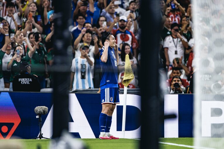 W杯初ゴールの喜びを噛みしめる上田綺世　©Kiichi Matsumoto/JMPA