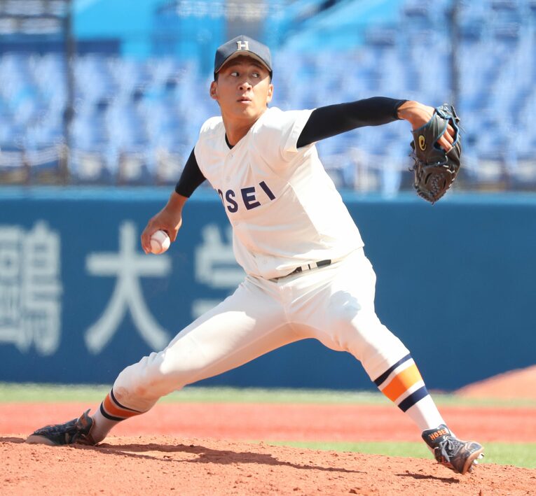 楽天から2位指名を受けた高田孝一（法政大) ©JIJI PRESS