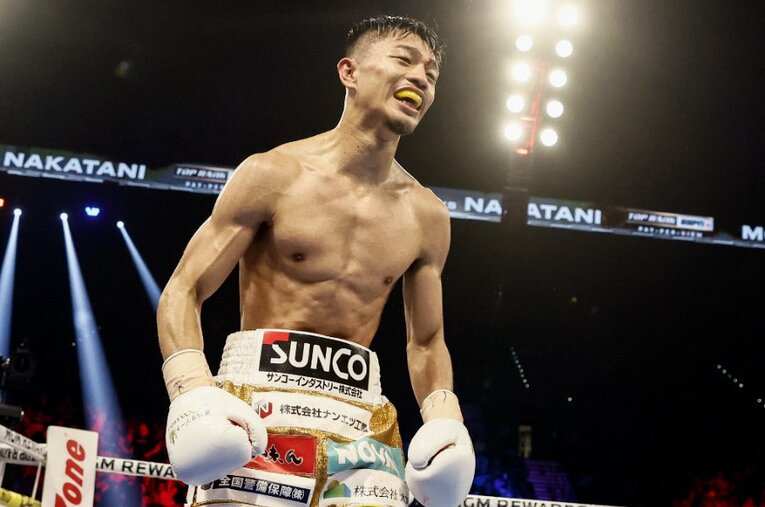 衝撃的なKO勝ちで2階級制覇を成し遂げた中谷潤人。25戦25勝（19KO）の“ネクスト・モンスター”が、ラスベガスでその実力を示した　©EPA/JIJI PRESS