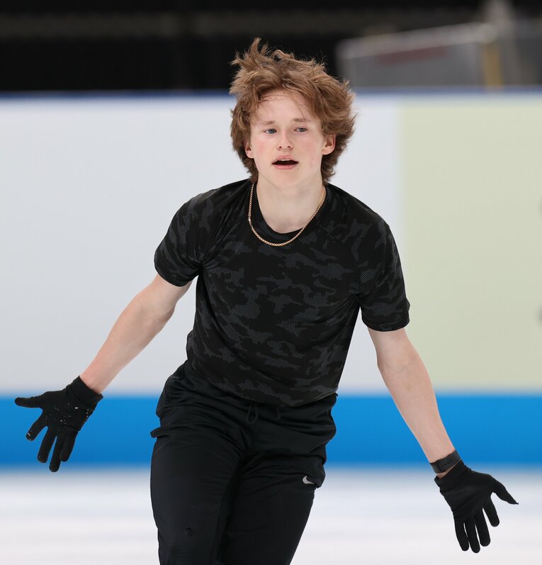 ジャパンオープン前日の公式練習で4回転アクセルをはじめ6種類7本の4回転を成功させたマリニン　©︎JIJI PRESS