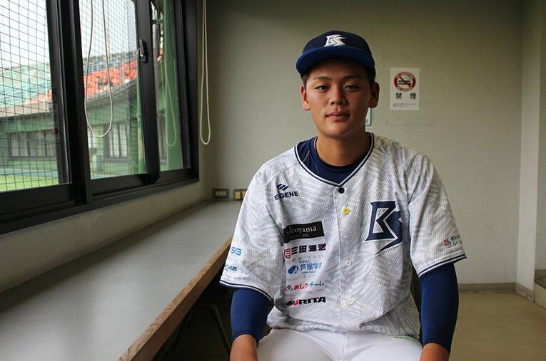 関西独立リーグ兵庫に所属する落合秀市。その剛球をNPBの舞台で見られるだろうか ／ photograph by Kou Hiroo