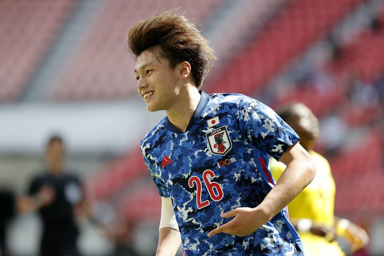 メンバー発表前、最後のテストマッチとなったジャマイカ戦でもゴールを決めた上田　©︎Getty Images