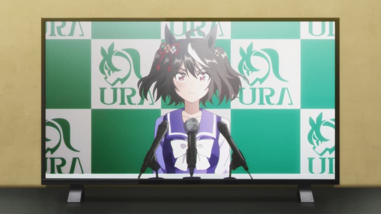 引退会見を行うキタサンブラック　©2023 アニメ「ウマ娘 プリティーダービー Season 3」製作委員会