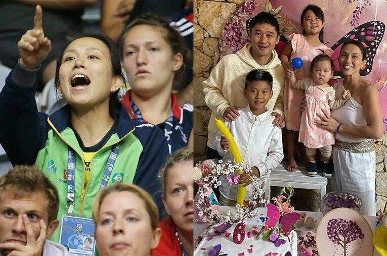 2013年、ブラジル男女代表技術コーチ時代の藤井裕子さんと、一家の最新写真 ／ photograph by JIJI PRESS/Yuko Fujii