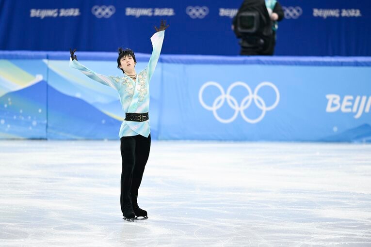 北京五輪フリーの羽生結弦の演技　©Asami Enomoto／JMPA