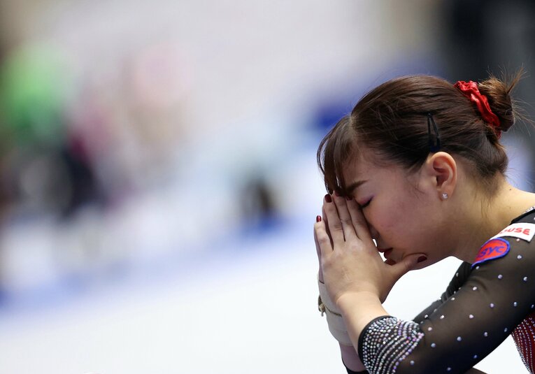 2020年の全日本選手権決勝。ミスが出て肩を落とした寺本　©JIJI PRESS