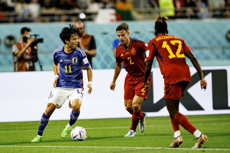 カタールW杯、日本vsスペインでの久保建英　©Kiichi Matsumoto/JMPA