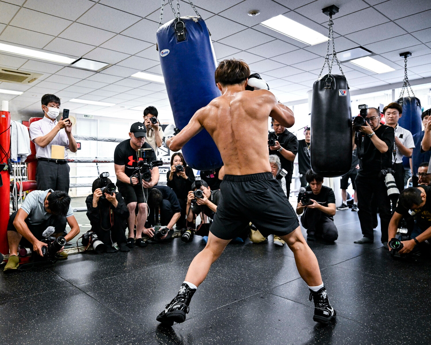 8月21日の公開練習。スーパーバンタム級に適応し、井上尚弥の肉体はさらに進化している　©Hiroaki Yamaguchi