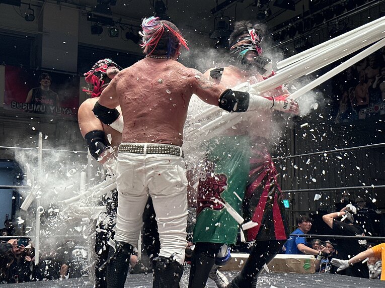 スワイプすると「エル・デスペラードvs葛西純」など激闘写真をご覧になれます　©Norihiro Hashimoto