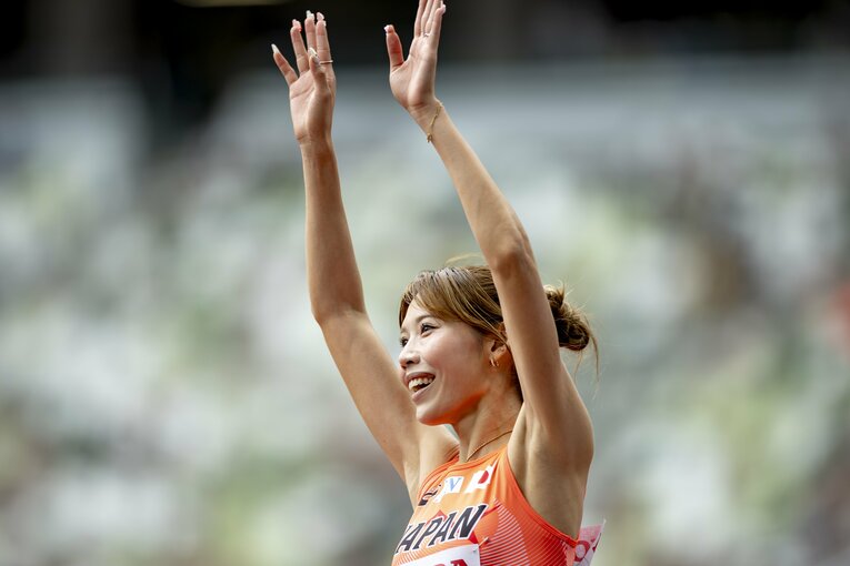 【東京世界陸上】100mハードル予選のレース後、笑顔を見せる中島　©Kiichi Matsumoto