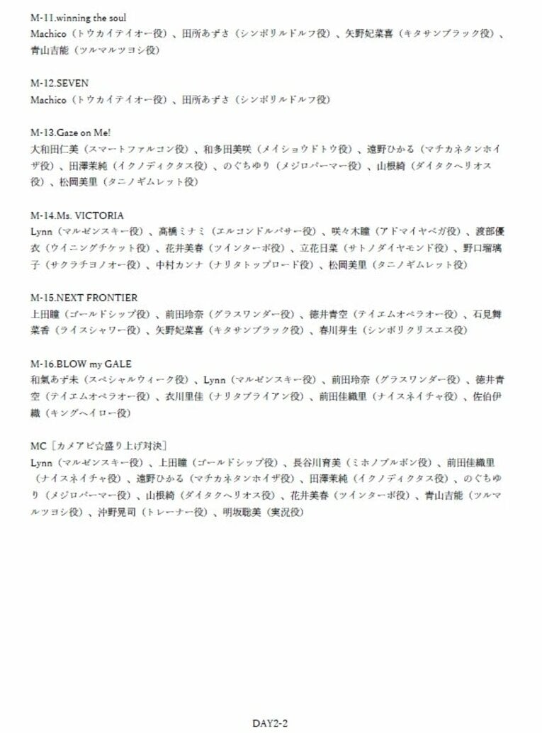 DAY2セットリスト（2/4枚）　※出走ウマ娘についても記載