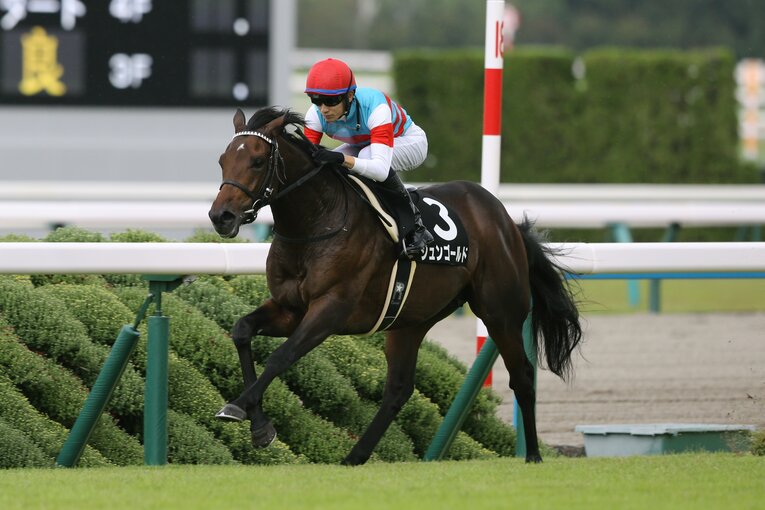 指定の勝負服、帽子以外の馬具は黒で統一している坂井　©Eiichi Yamane/AFLO