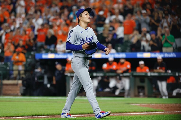 オリオールズ戦、9回2死までノーヒットながら一発を浴びて降板する山本。その後の逆転負けに小早川氏が思わず発した一言は…… ／ photograph by Getty Images