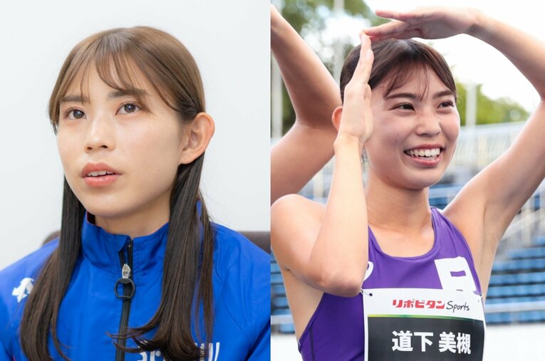 今年の4月から積水化学に入社した女子陸上の道下美槻。立教大学時代は1500ｍで学生新記録を更新するなど中距離を軸に活躍 ／ photograph by (L)Nanae Suzuki、(R)AFLO