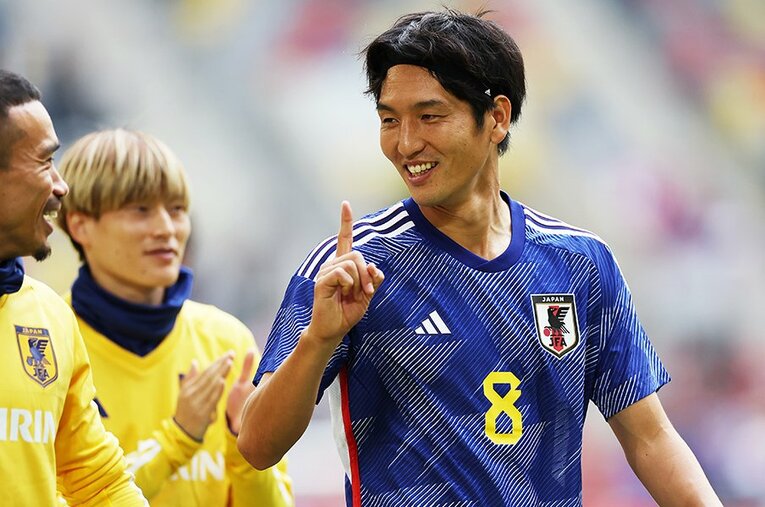 アメリカ戦での原口元気。ロシアW杯から4年、彼の進化をカタールの地で見ることはできるか　©Lars Baron/Getty Images