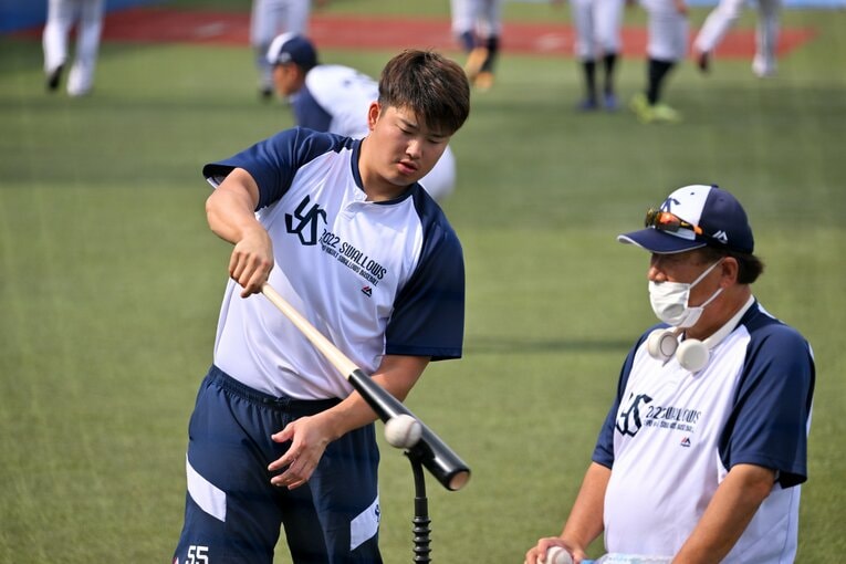 試合前練習風景。置きティー　©Hideki Sugiyama