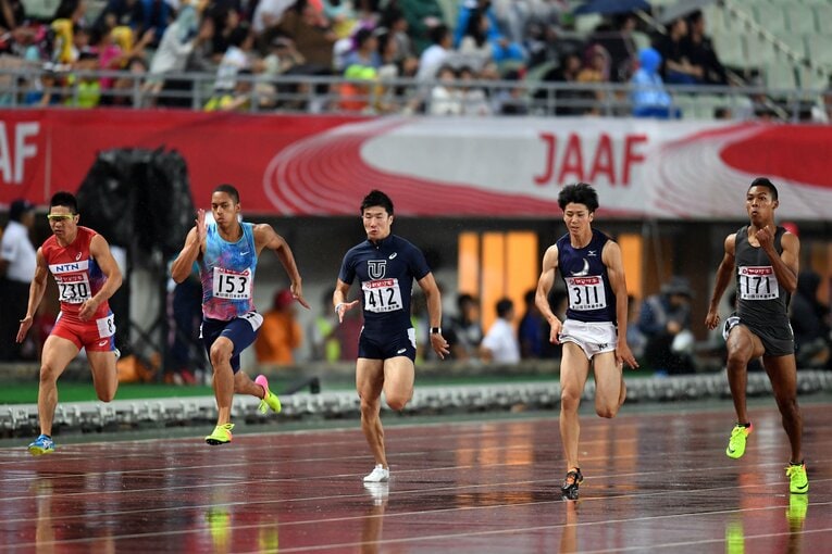写真は2017年の日本選手権。関西学院大3年だった多田（右から2番目）はサニブラウン（右）に次いで2位に入った　©Getty Images