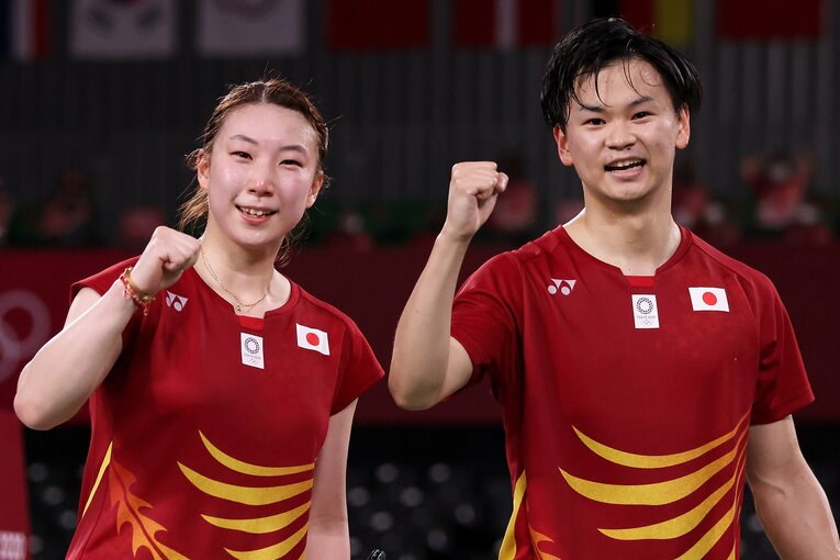 東京五輪で銅メダルを獲得した渡辺勇大・東野有紗ペア　©︎Getty Images