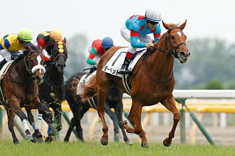 6月2日の2歳新馬戦で、クリストフ・ルメール騎手が騎乗して快勝したモーベット（1番人気）。 ／ photograph by Photostud