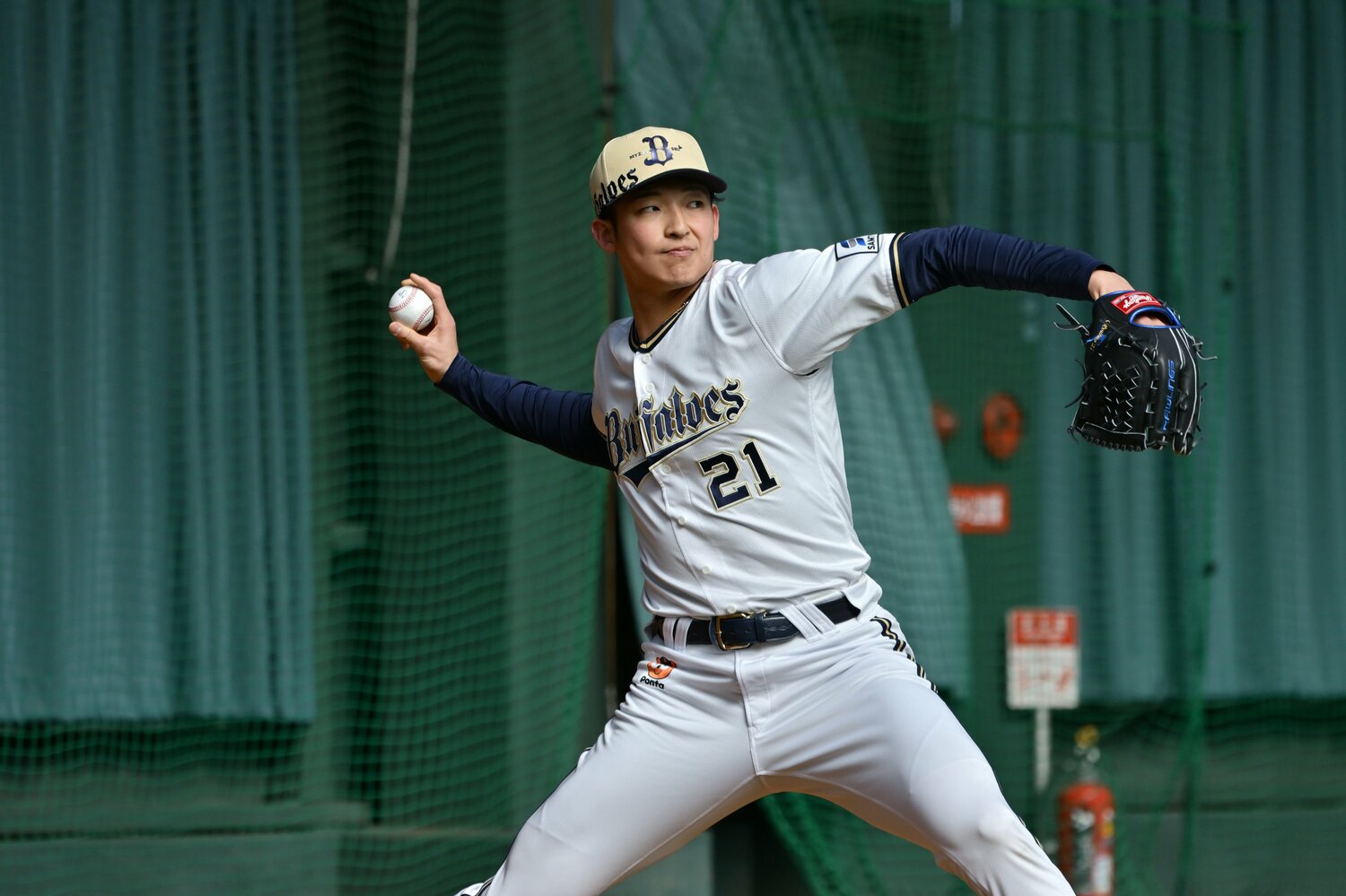 試行錯誤を繰り返してきた山崎（写真は2025年春季キャンプ）　©Hideki Sugiyama