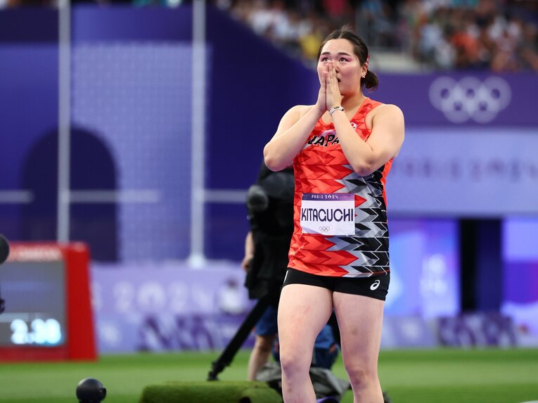 金メダルが確定した状況で最終6投目を終えた北口榛花　©Ryosuke Menju/JMPA