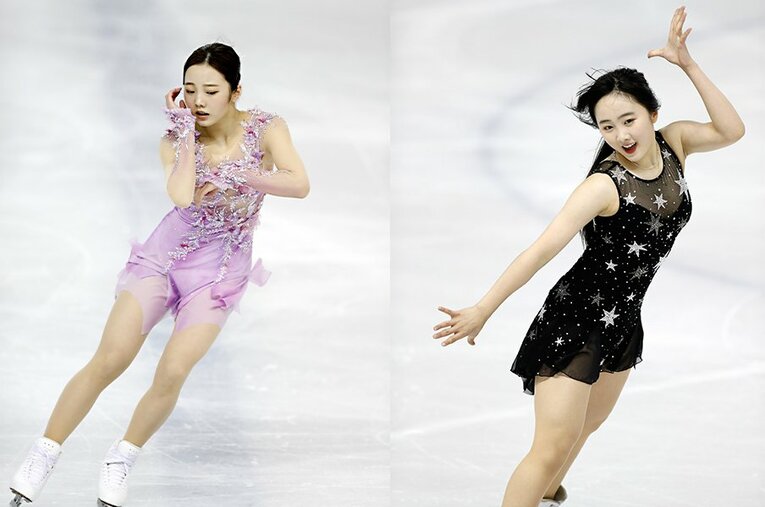 東京選手権に出場した本田真凜(左）と望結。11月5日から山梨県で行われる東日本選手権で再び同じ舞台に立つ ／ photograph by Takao Fujita