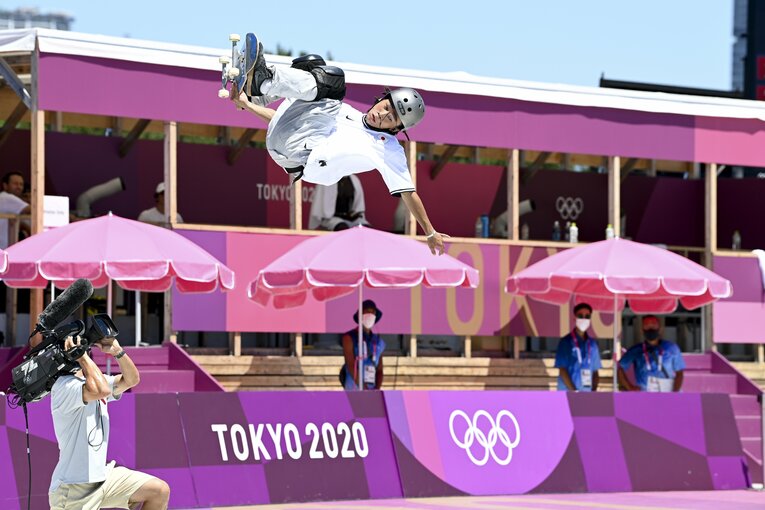 2021年の東京五輪にはスケートボードのパーク部門に出場した平野。それからわずか半年で冬季五輪スノーボードに標準を合わせてきた　　©Asami Enomoto