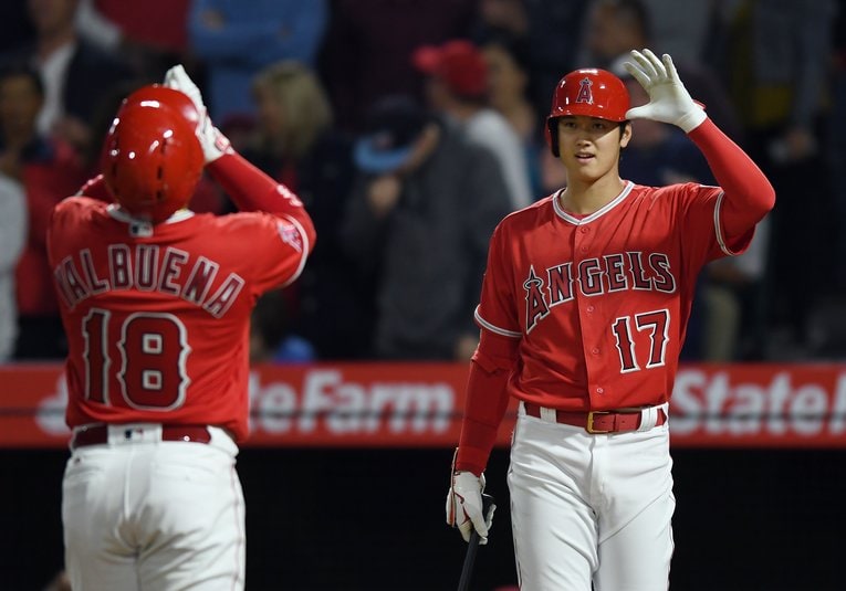 2018年4月3日、メジャー初ホームランを放つ　(C)Getty Images