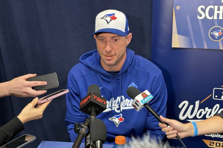 【“テレビに映らない”WS写真】前日会見のシャーザー…写真はまだまだ続きます　©Naoyuki Yanagihara