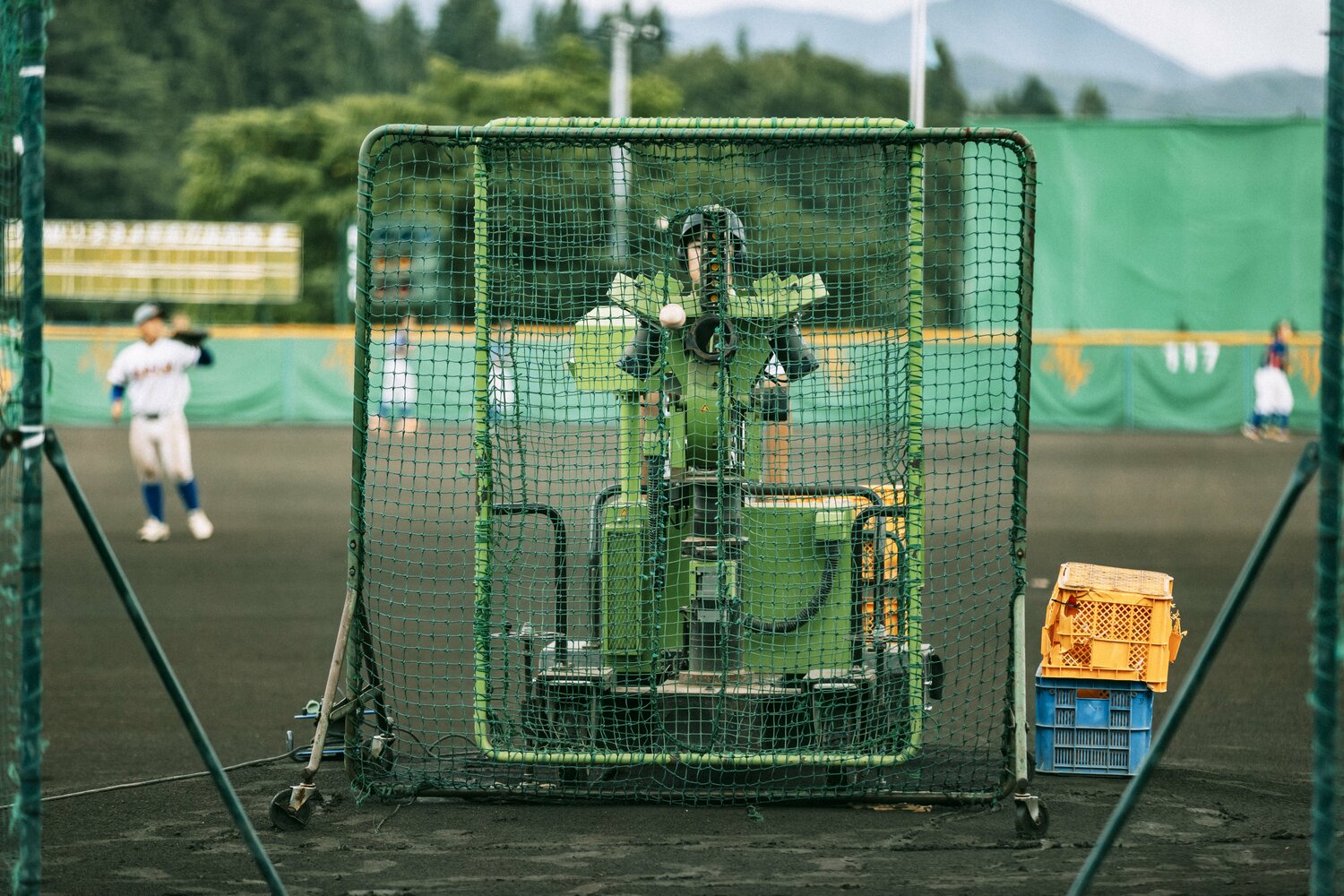盛岡大附属が打撃練習で使用するマシン ©Kichi Matsumoto