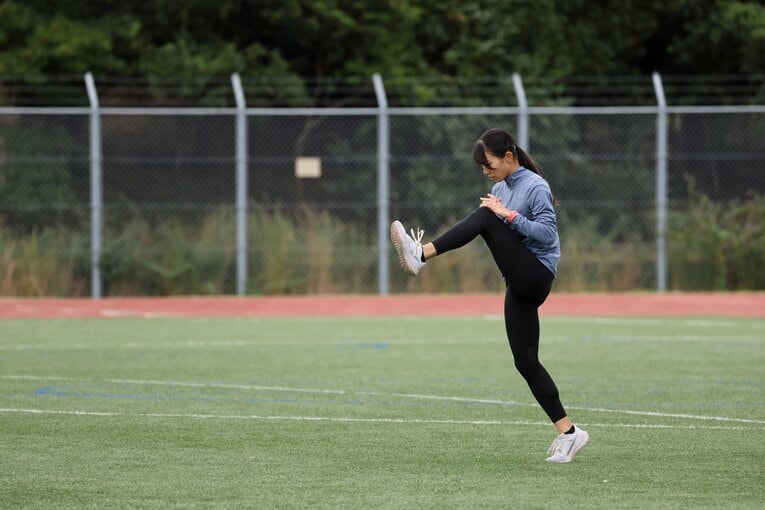 トレーニングの1コマ。ロケットスタートが武器で、100ｍのベストは11秒58　©Shigeki Yamamoto